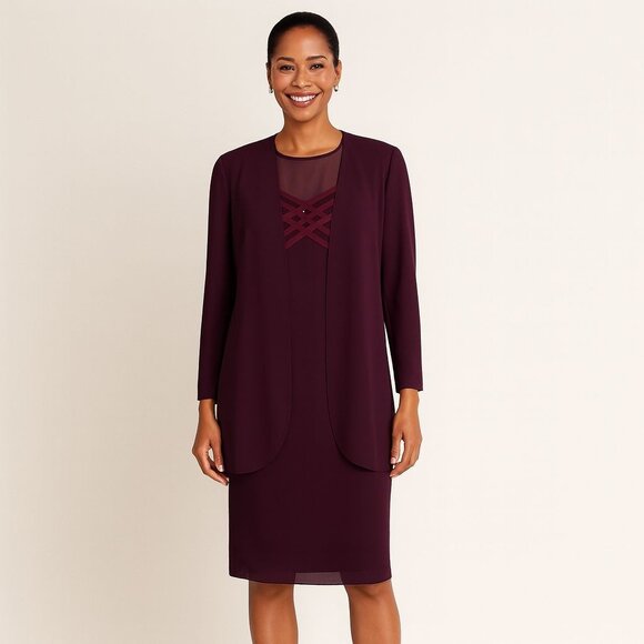 Patra Burgundy Evening Dress Jacket Overlay Womens Size 8 Elegant Formal Wedding - Picture 5 of 9